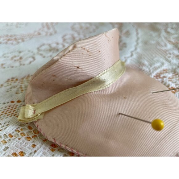 Antique 1930s Pincushion doll Face Embroidered  Silk Pink - Picture 10 of 15